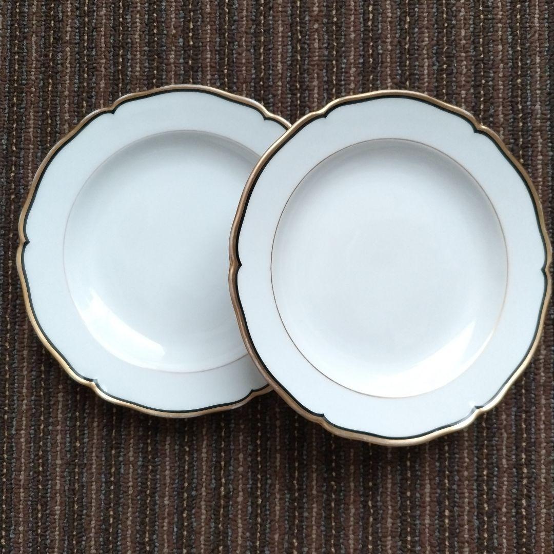 ドイツ　KPM　ベルリン王立磁器製陶所　花リム　金彩濃紺ライン　ケーキ皿２枚