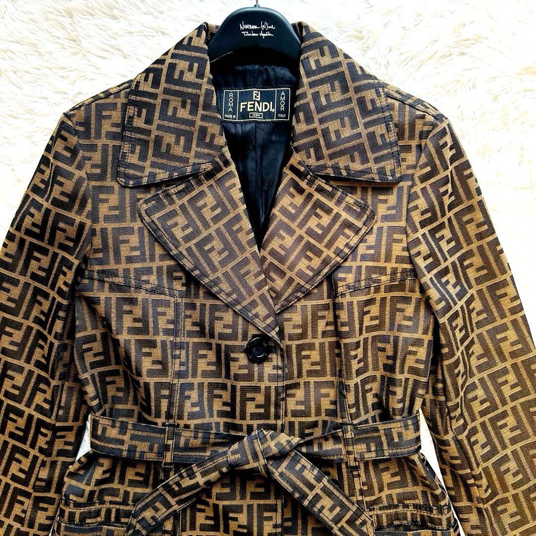 FENDI フェンディ トレンチコート ズッカ柄 ベルト ポケット ハーフコート