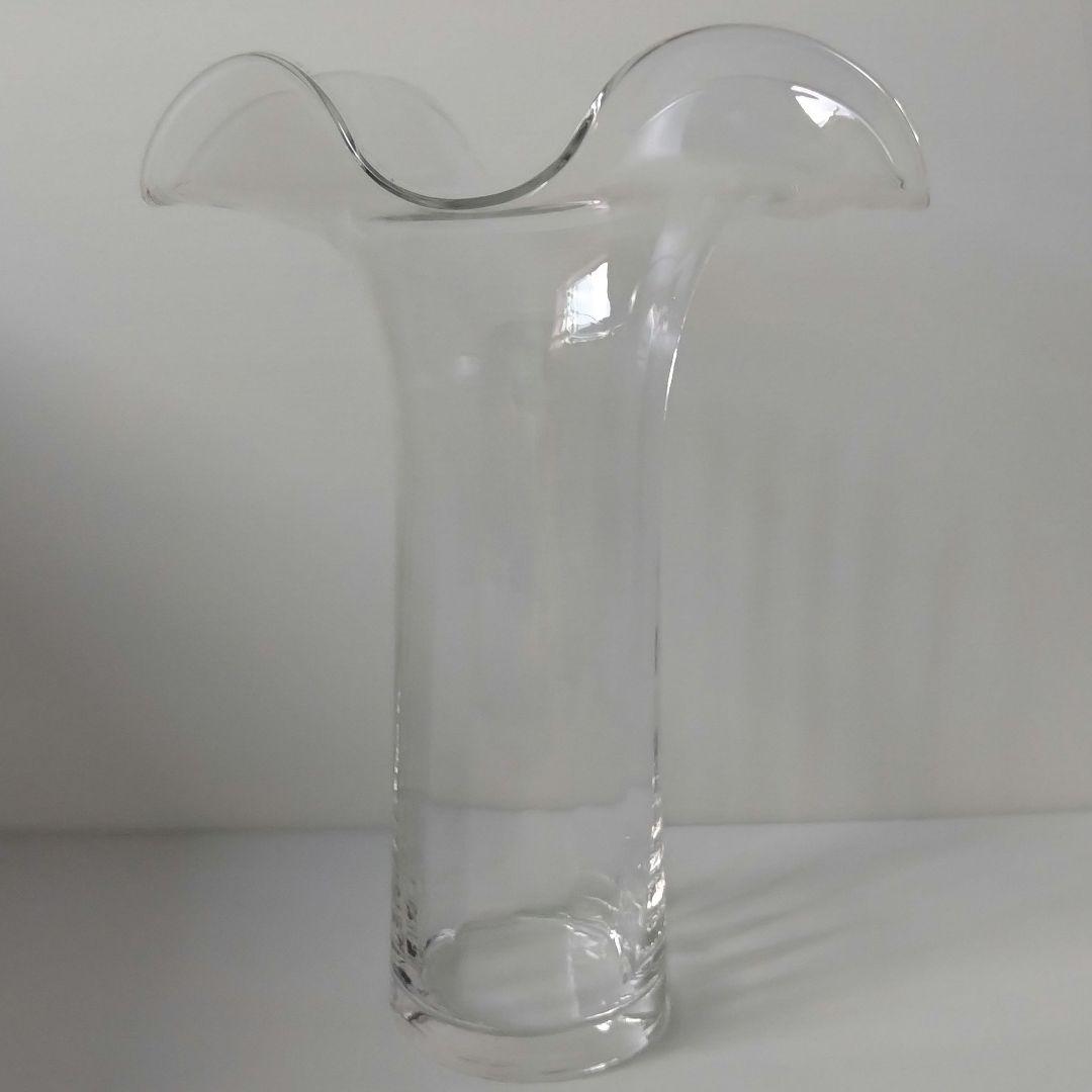 イタリア製 特大 ガラス フラワーベース 花器 フリル クリア 立花 40cm