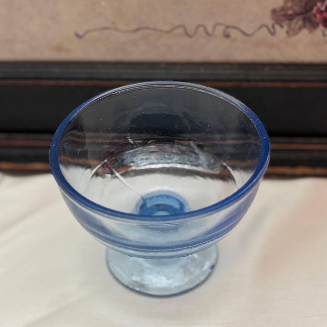 昭和レトロ　青色デザートカップ 5個セット　ガラス　かき氷