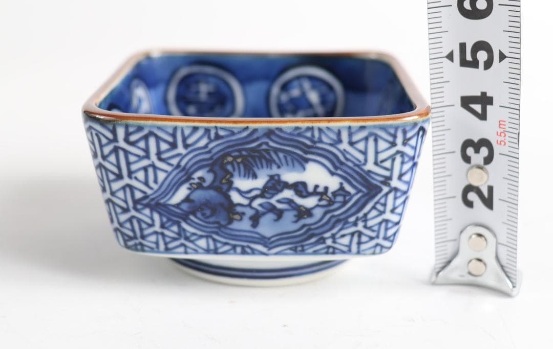 館林源右衛門 染付 祥瑞間取山水図 向付 大鉢 小鉢 共箱