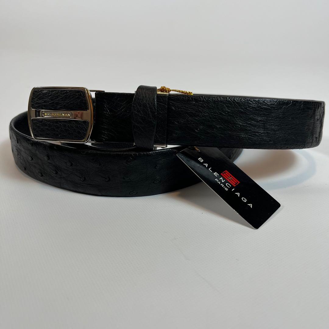 新品未使用　BALENCIAGA ベルト　オーストリッチ　本革　ブラック