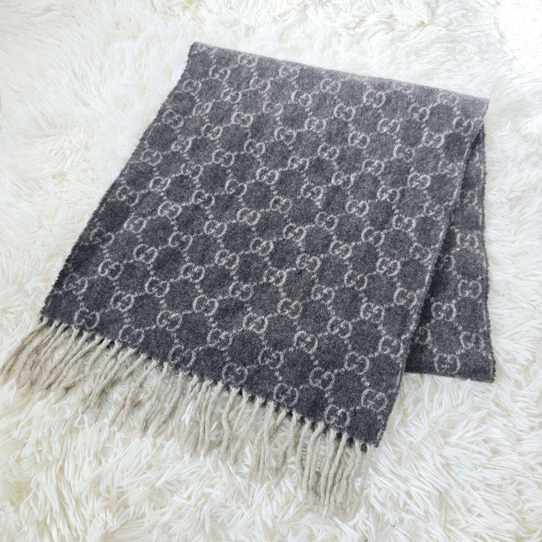 はなっぷ様✨ グッチ カシミヤ100％ GG 総柄　マフラー グレー