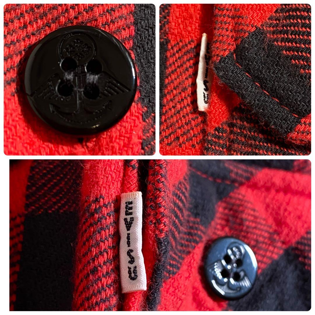 A18553 美品 エヴィス バッファローチェックフランネルシャツ 赤黒 42