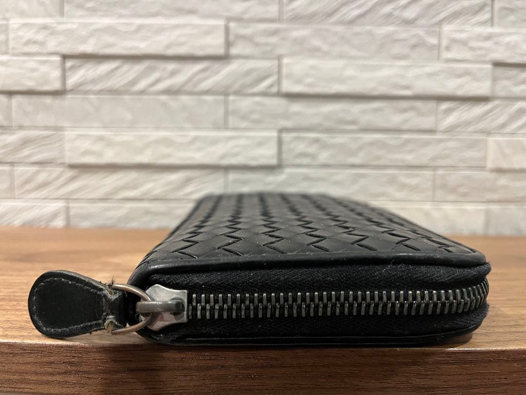 Bottega Veneta ブラックレザー編み込み長財布