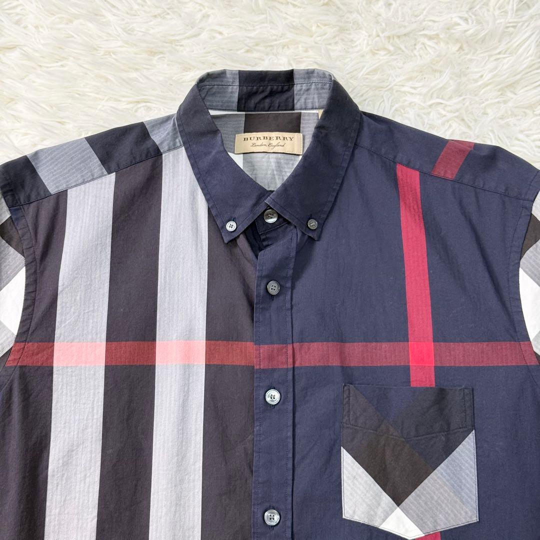BURBERRY バーバリー ノバチェック 半袖シャツ ネイビー XLサイズ
