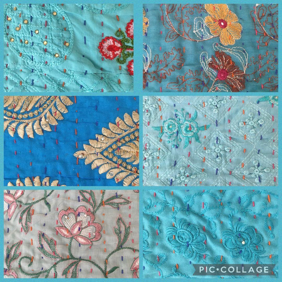 ＃152 刺繍パッチワークカンタキルト　ターコイズ