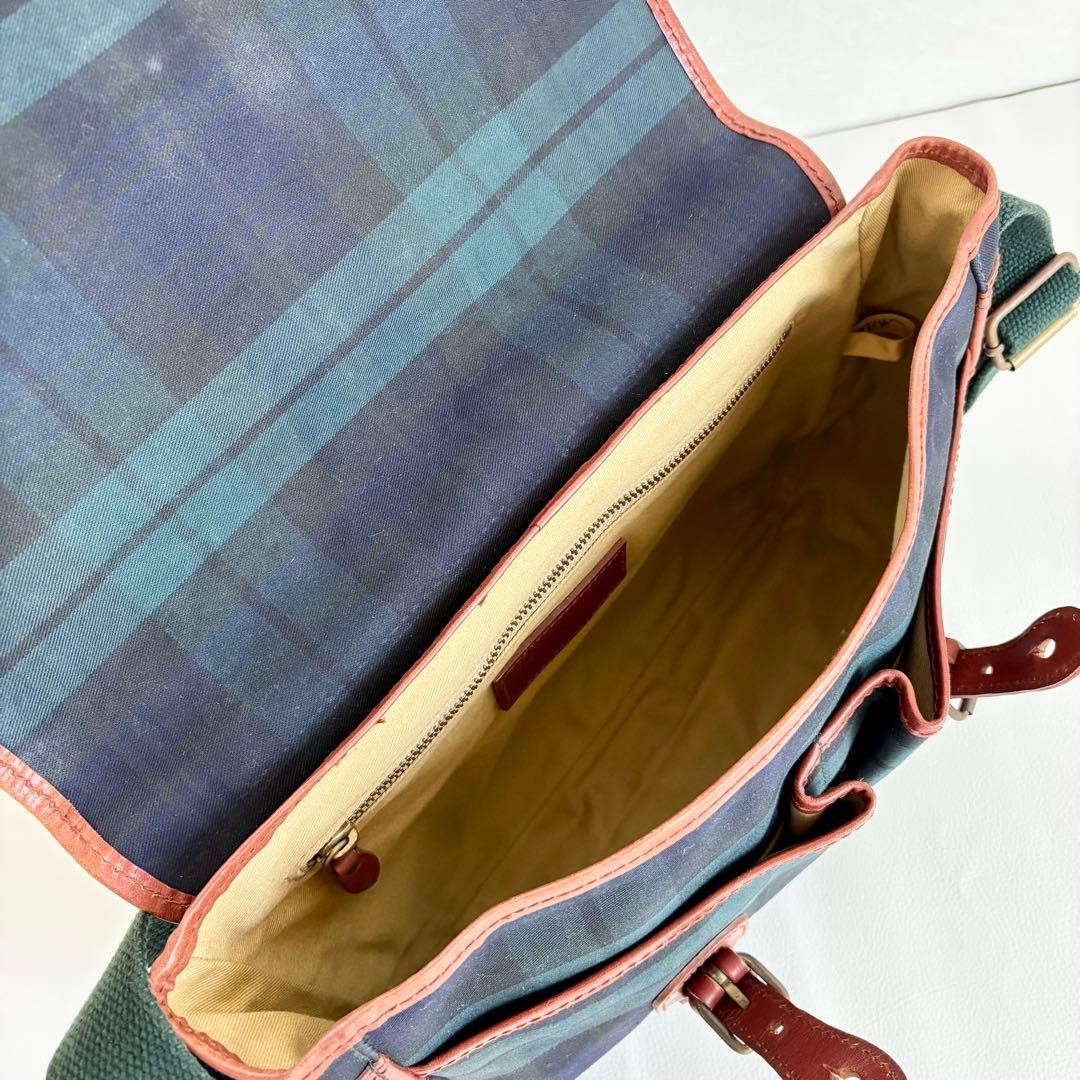 【美品】【ラルフローレン】グリーン チェック ショルダーメッセンジャーバッグ