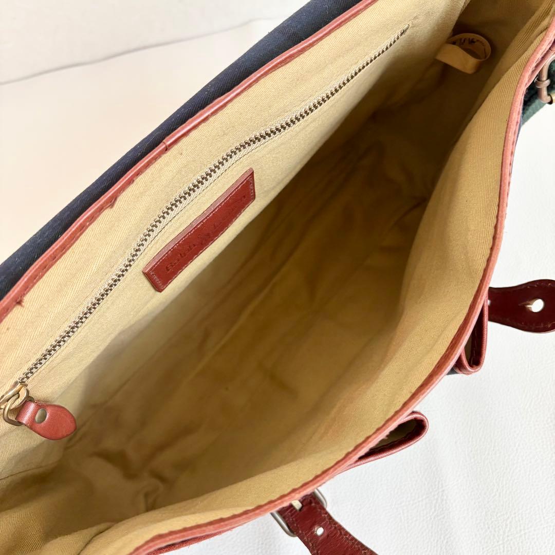 【美品】【ラルフローレン】グリーン チェック ショルダーメッセンジャーバッグ