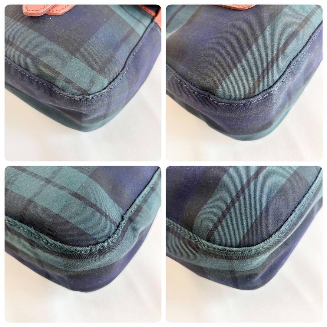 【美品】【ラルフローレン】グリーン チェック ショルダーメッセンジャーバッグ