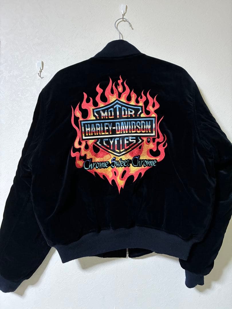 HARLEY-DAVIDSON フレイムス刺繍 ベルベットジャケット M