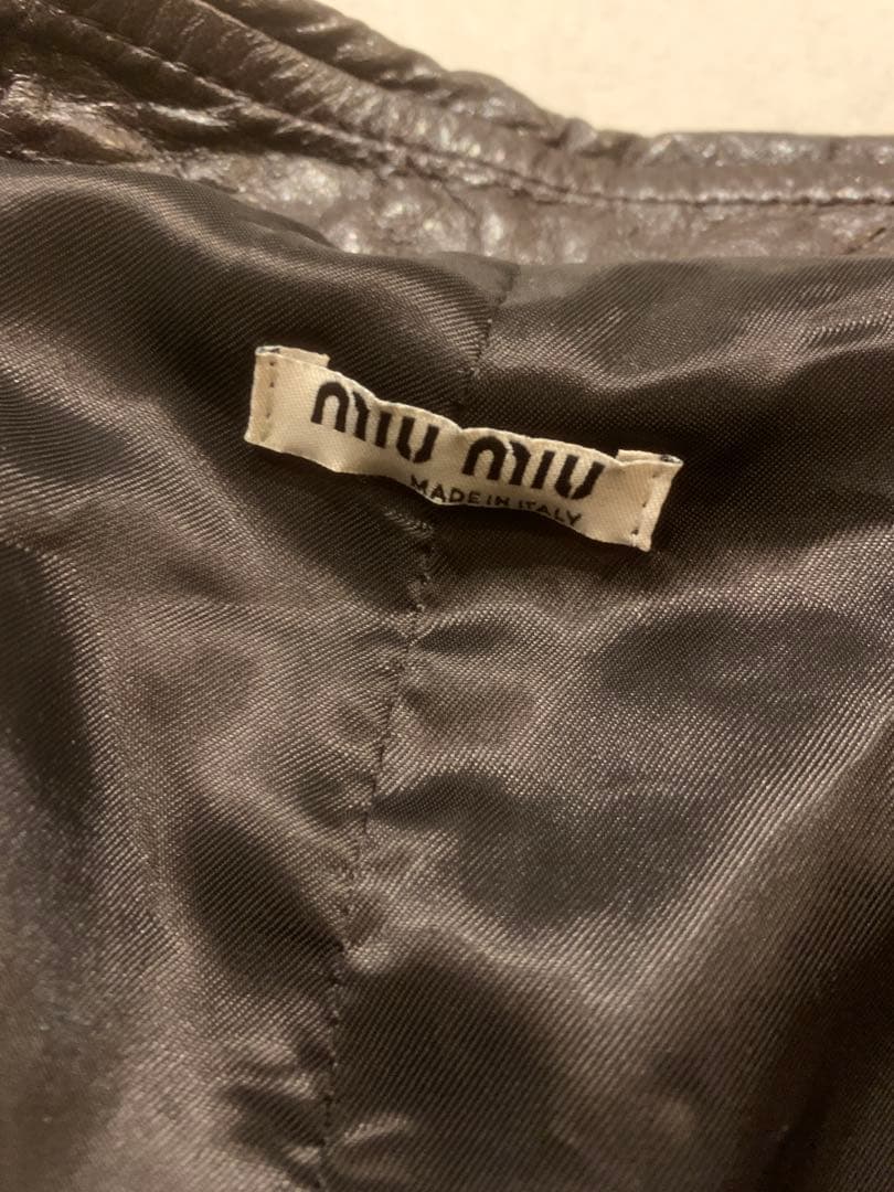 【美品】MIU MIU ダークブラウン レザーライダースジャケット