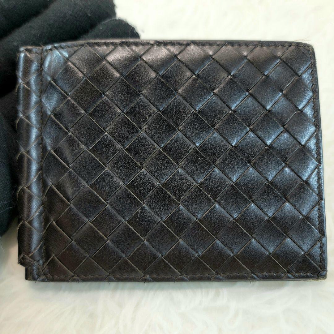 BOTTEGA VENETA　 ダークブラウン レザー マネークリップ　折り財布