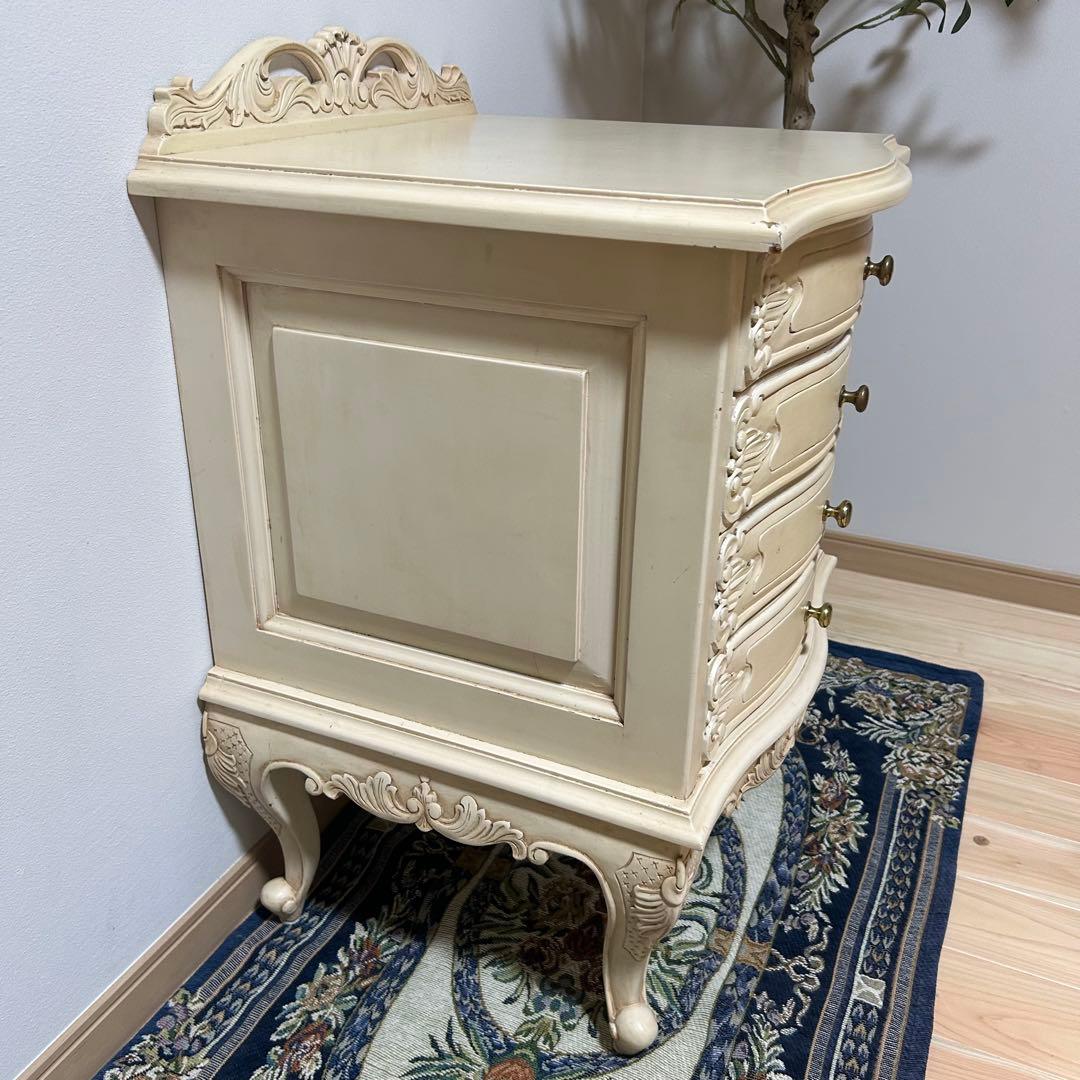 アイボリー 天然木 クラシックチェスト 4段　猫脚