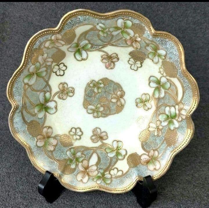 美品★オールドノリタケ クローバー柄金盛りビクトリアン ボウル