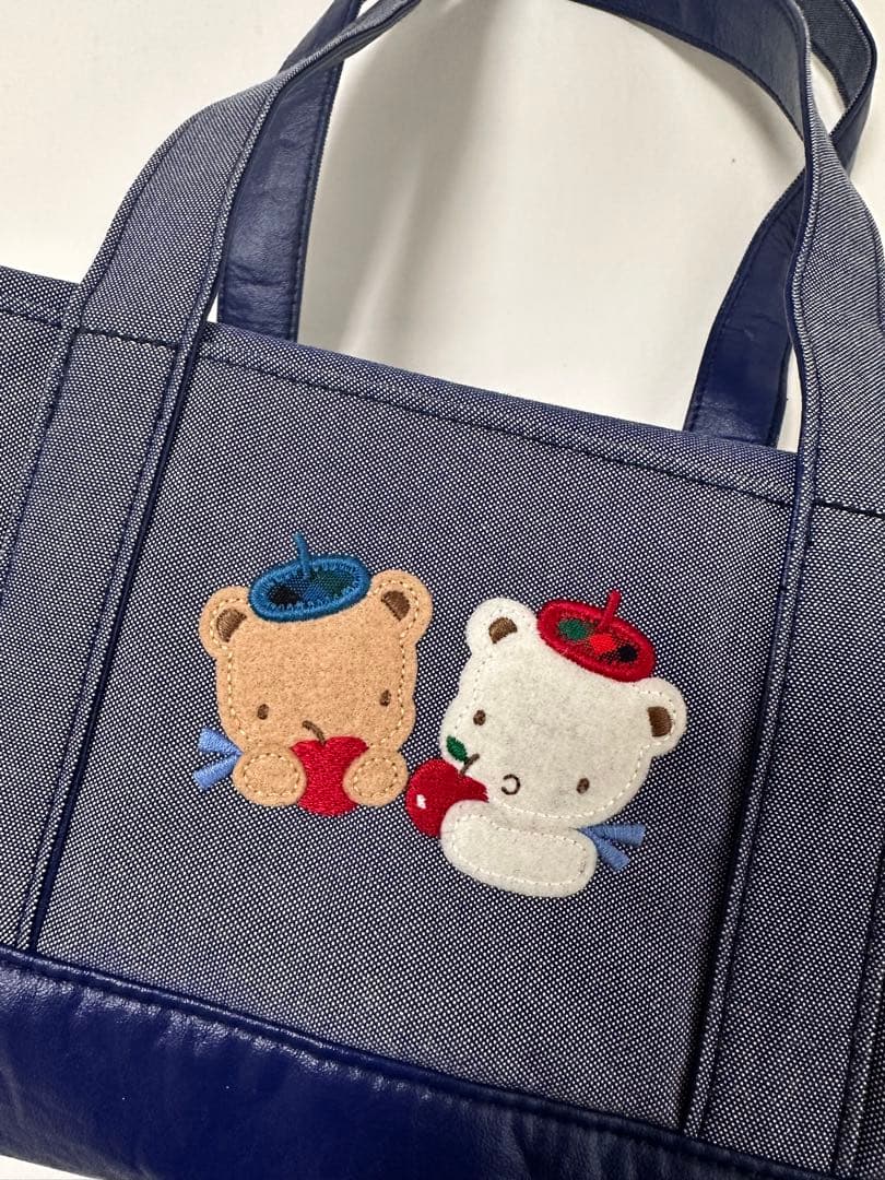 ファミリア70周年記念 クマ刺繍トートバッグ ネイビー