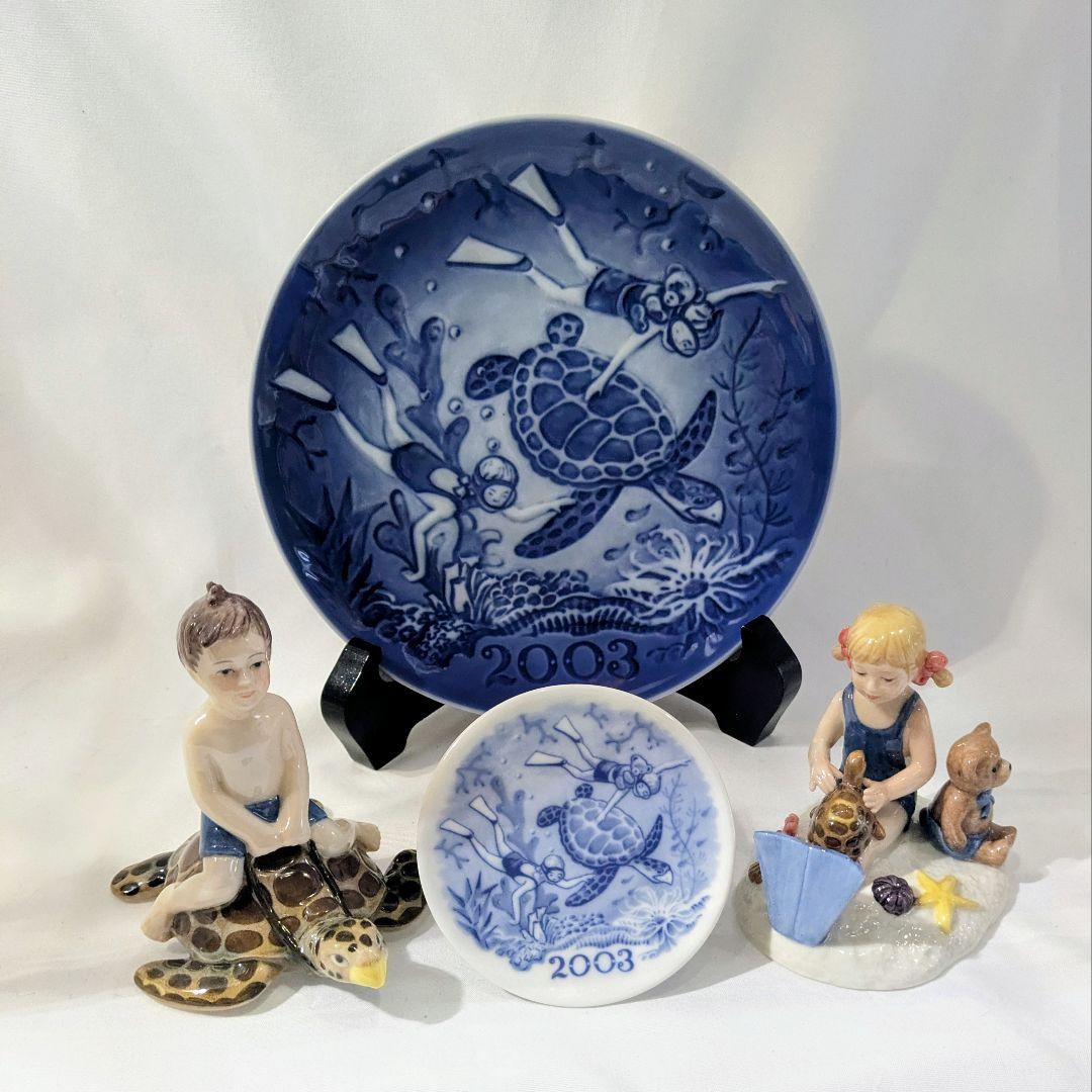 R コペンハーゲン　ミレニアム2003年プレート　フィギュリン2体　プラケット