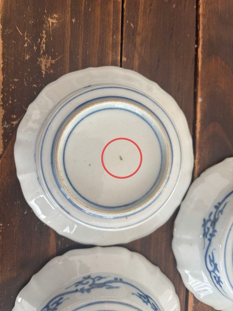 明治　伊万里焼 染錦 花蝶文 輪花皿 骨董品 アンティーク 和食器5皿セット