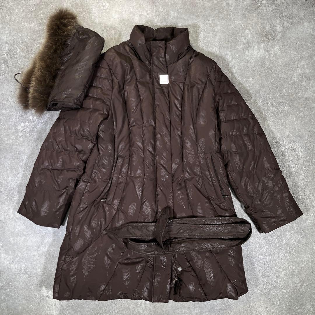 BALMAIN ダウンコート　ブラウン　フェザー L　フォックスファー　3way