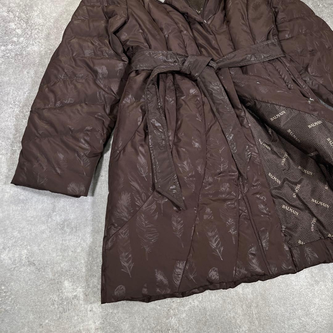 BALMAIN ダウンコート　ブラウン　フェザー L　フォックスファー　3way
