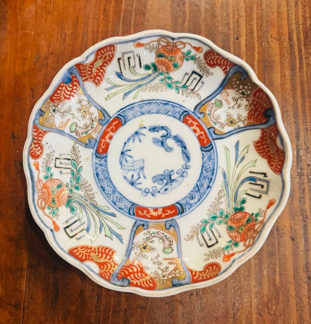 ご確認用　aloha34様　伊万里　アンティーク皿　金彩色絵草花文三枚 お正月