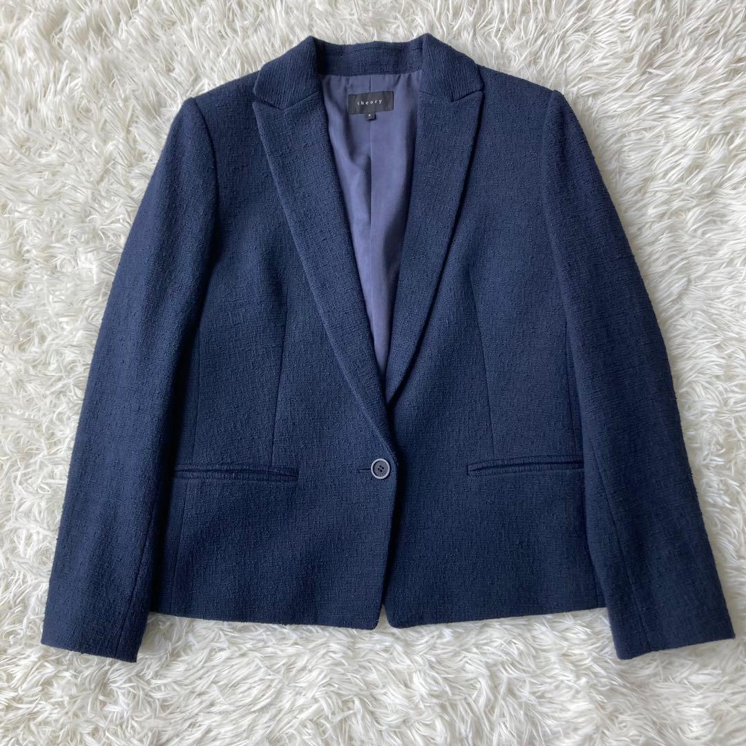 theory×PLST ツイードジャケット パンツスーツ セットアップ 濃紺 S