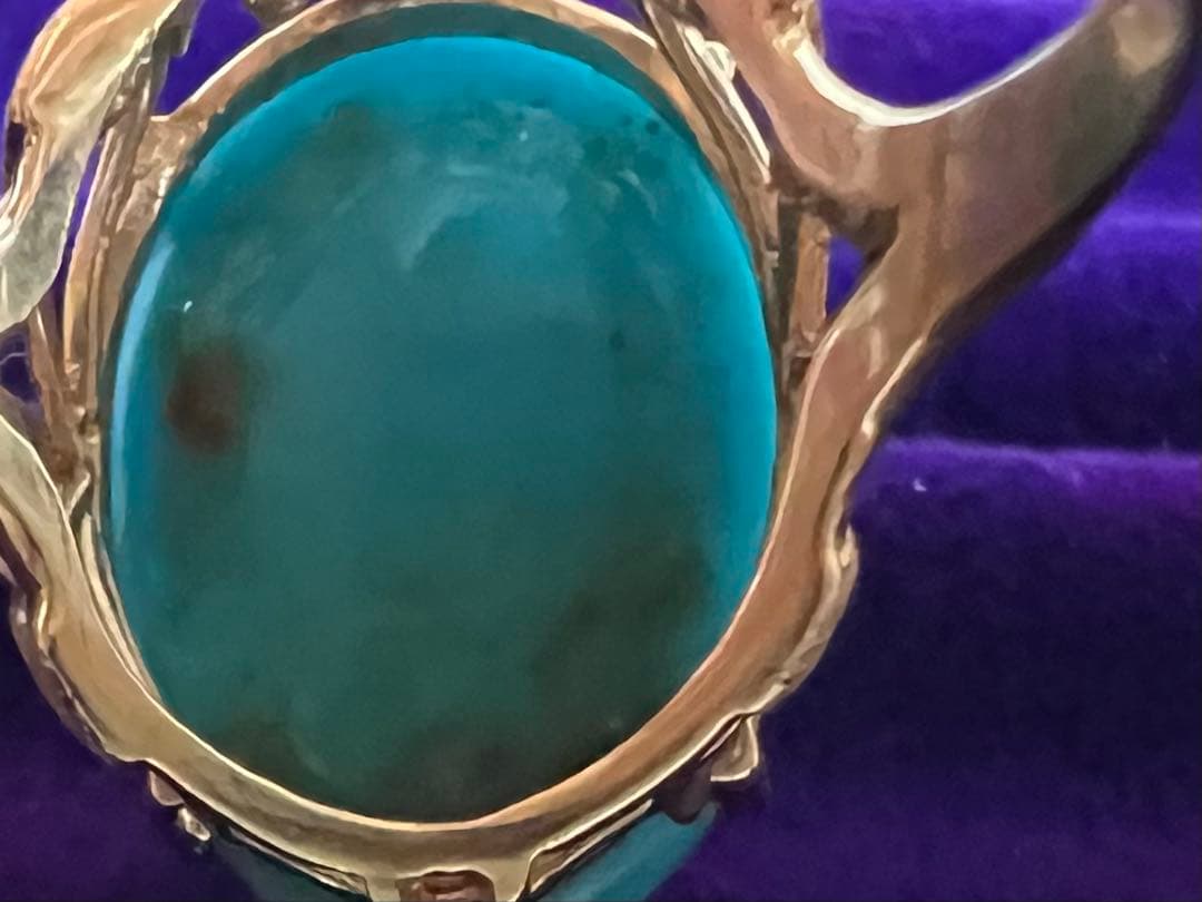 K18刻印 大粒ターコイズ ゴールドリング 指輪　ヴィンテージ