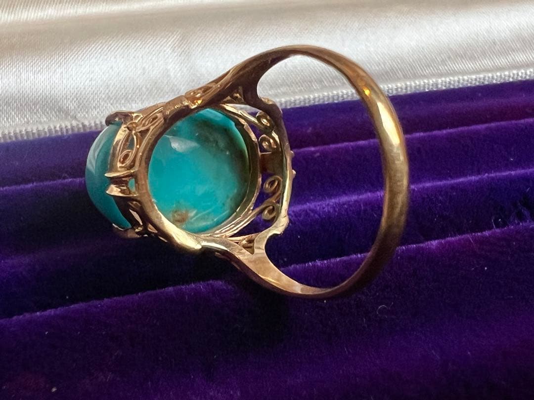 K18刻印 大粒ターコイズ ゴールドリング 指輪　ヴィンテージ