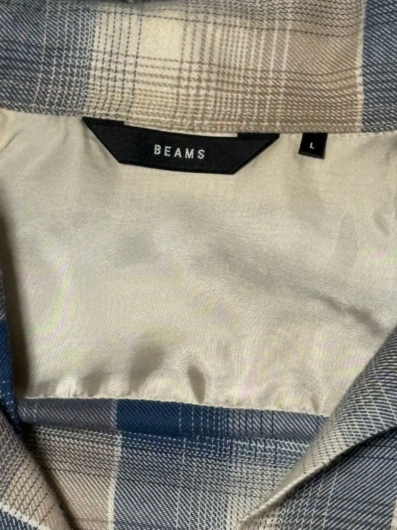BEAMS オンブレチェック　オープンカラーシャツ Lサイズ