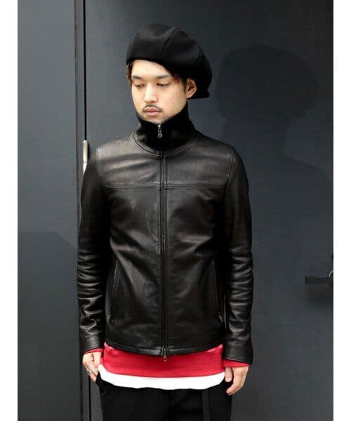 ラウンジリザード　ハイネック カウレザージャケット　サイズ3　ブラック