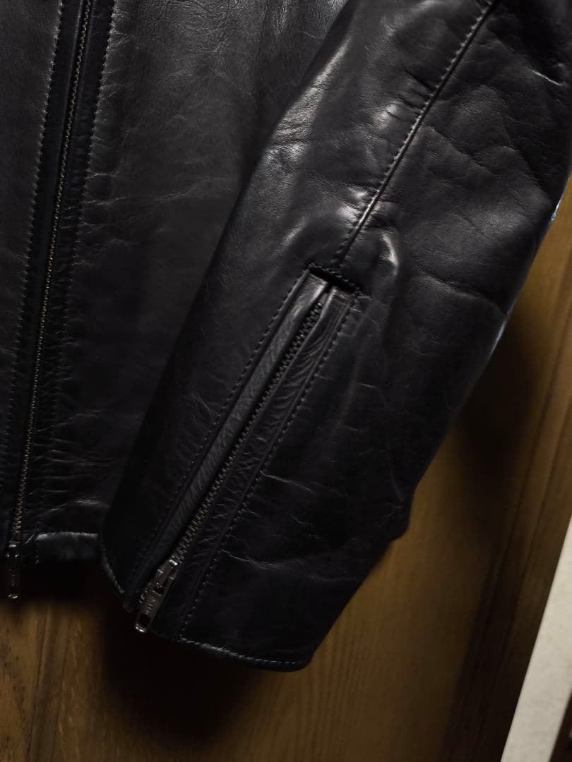 ラウンジリザード　ハイネック カウレザージャケット　サイズ3　ブラック