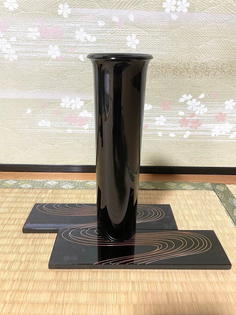 未使用　鶴柄　漆塗り　花器　一輪挿し　花瓶　華道　活花　生花
