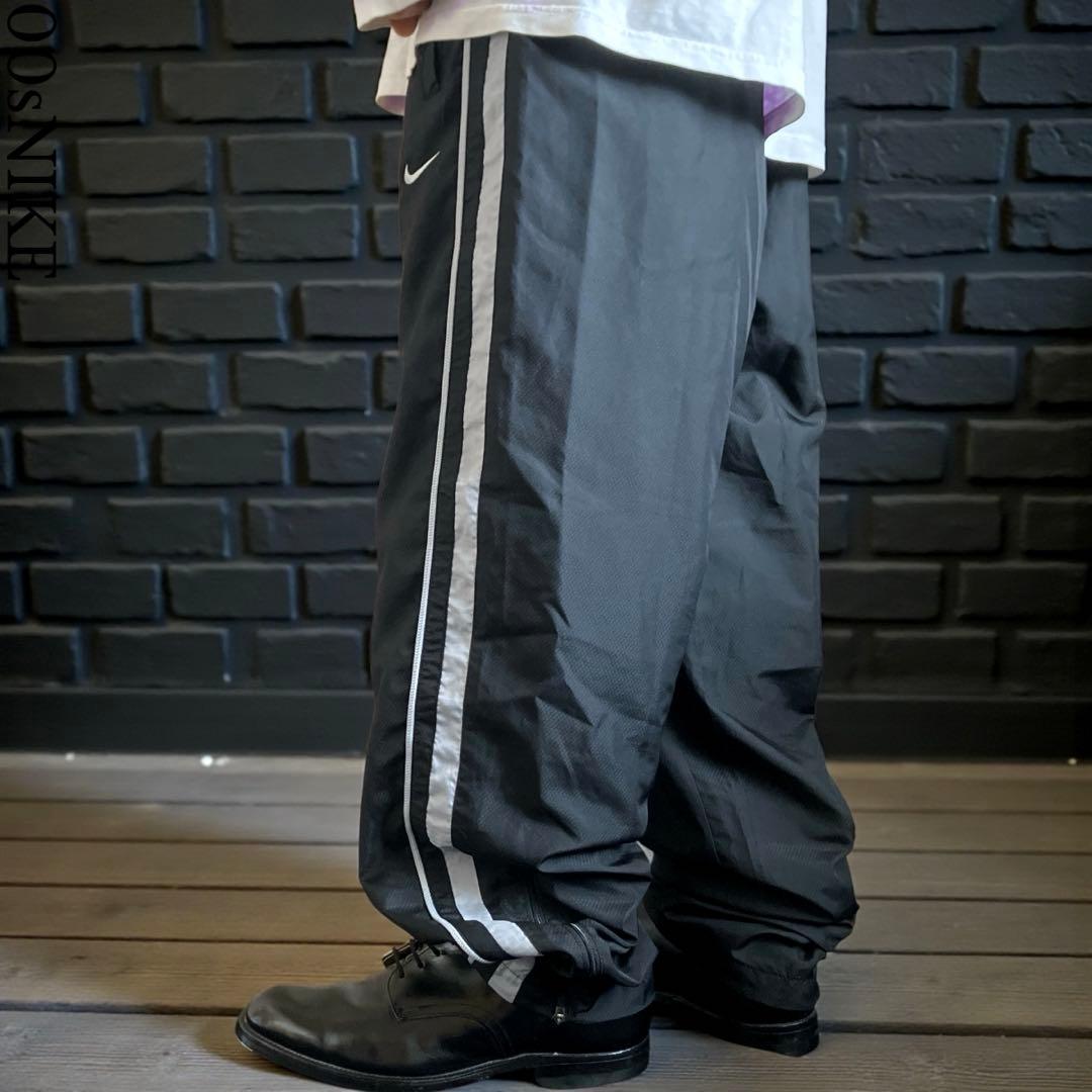 00s OLD NIKE サイドライン ワイドナイロントラックパンツ ブラックL