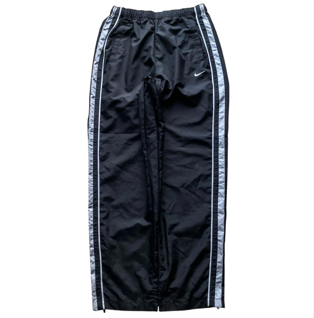 00s OLD NIKE サイドライン ワイドナイロントラックパンツ ブラックL