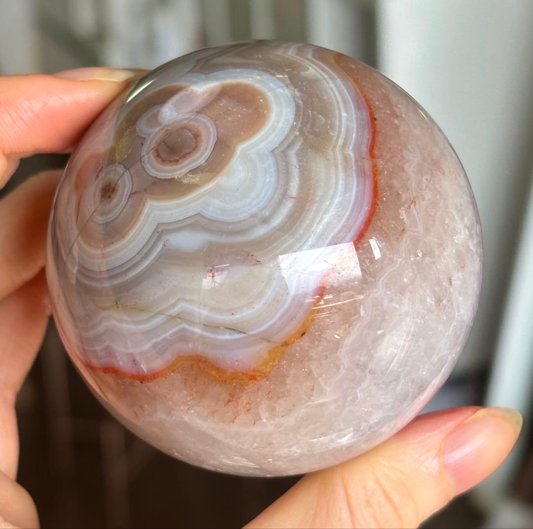 高品質　オレンジピンク瑪瑙　ピンクアメジスト　スフィア　6.7センチ