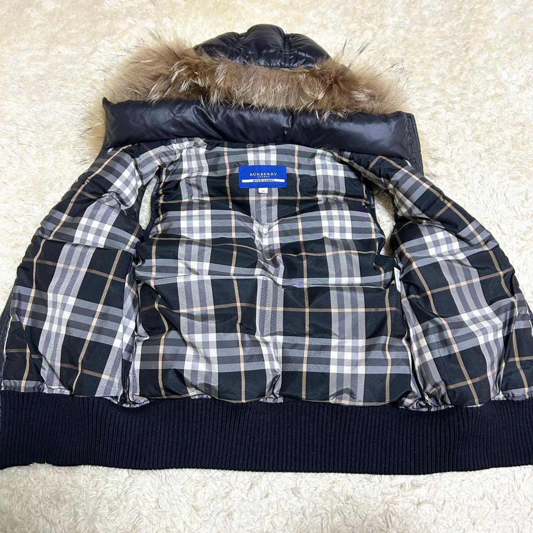 極美品✨ バーバリーブルーレーベル ダウンベスト ノバチェック ラクーンファー