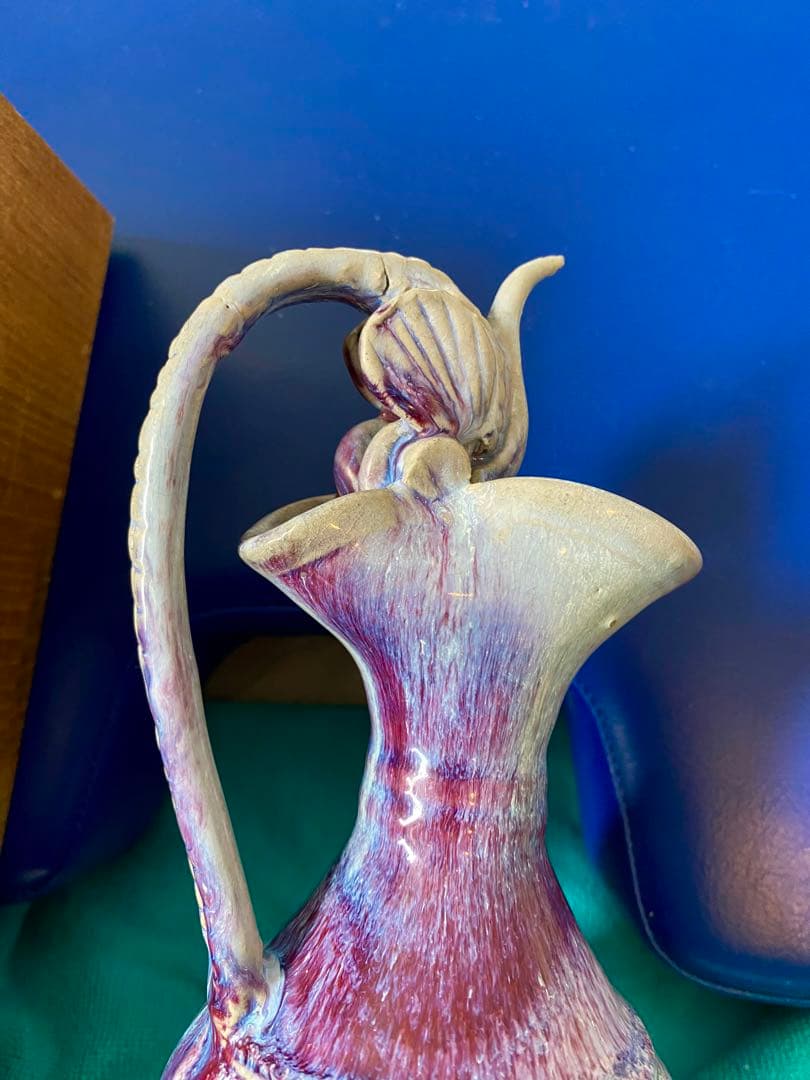 中国元時代鈞窑紫紅斑釉变龍口挚壶箱付きサイズ高さ約29cm径11cm