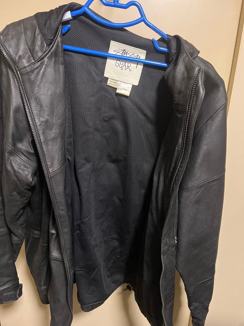 STUSSY フード付きレザージャケット XL
