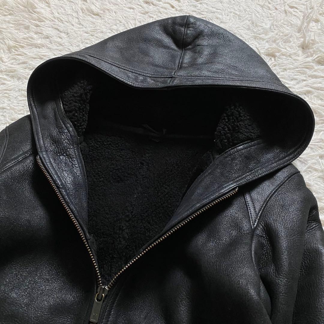 美品■Y-3　ムートンジャケット　ラムレザー　　裏ボア　レザーパーカー　ブラック