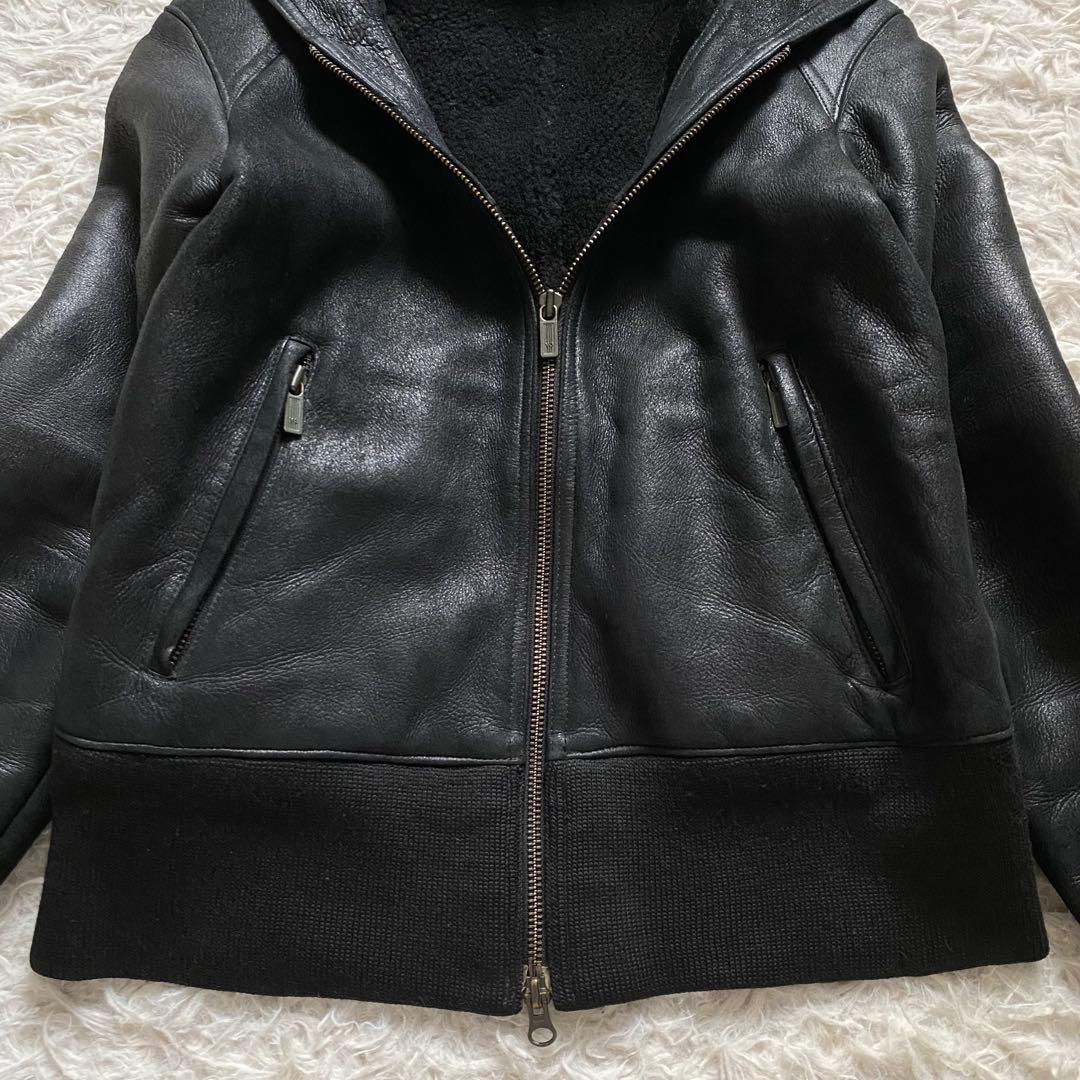 美品■Y-3　ムートンジャケット　ラムレザー　　裏ボア　レザーパーカー　ブラック
