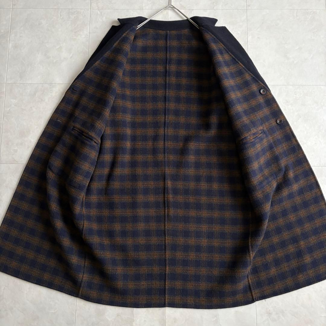 human woman ウールリバー チェスターコート チェック×ネイビー M