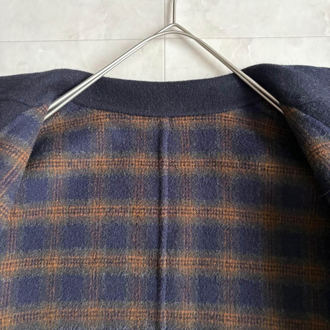 human woman ウールリバー チェスターコート チェック×ネイビー M