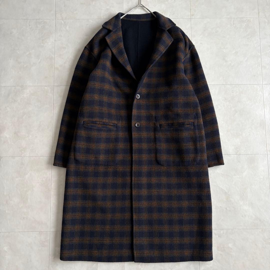human woman ウールリバー チェスターコート チェック×ネイビー M
