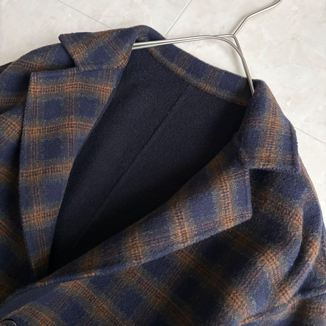 human woman ウールリバー チェスターコート チェック×ネイビー M