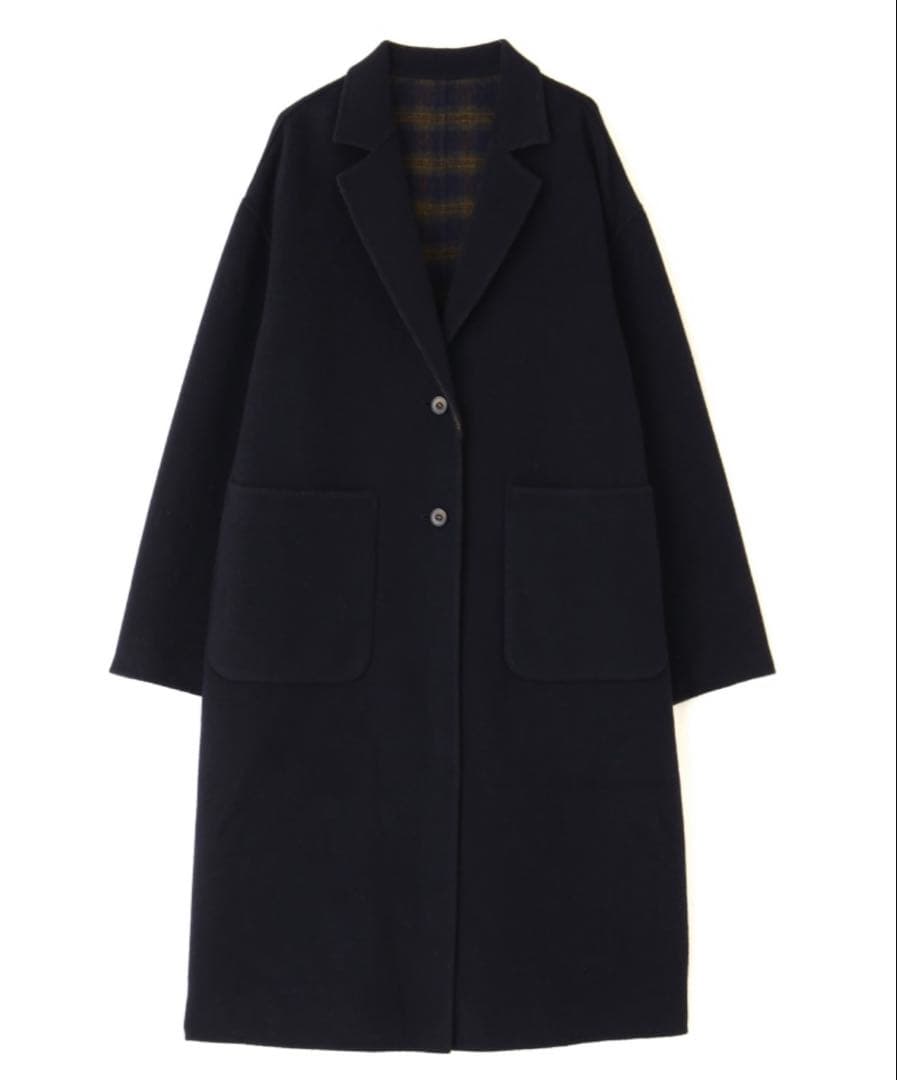 human woman ウールリバー チェスターコート チェック×ネイビー M