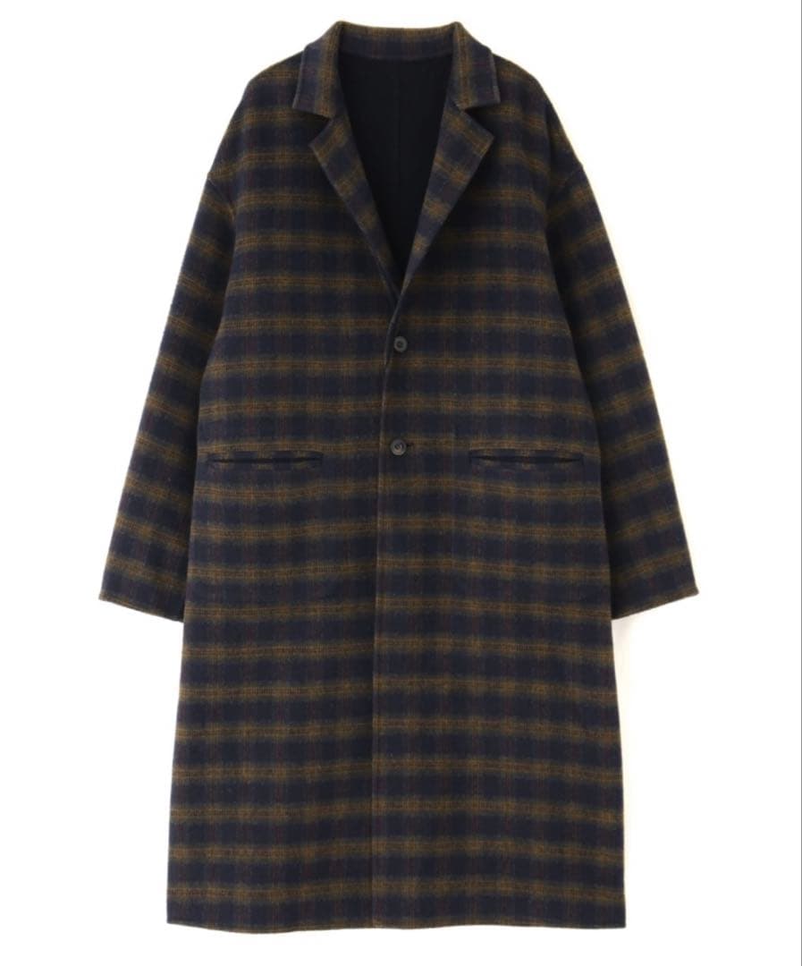 human woman ウールリバー チェスターコート チェック×ネイビー M