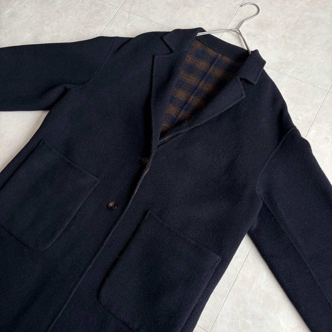 human woman ウールリバー チェスターコート チェック×ネイビー M