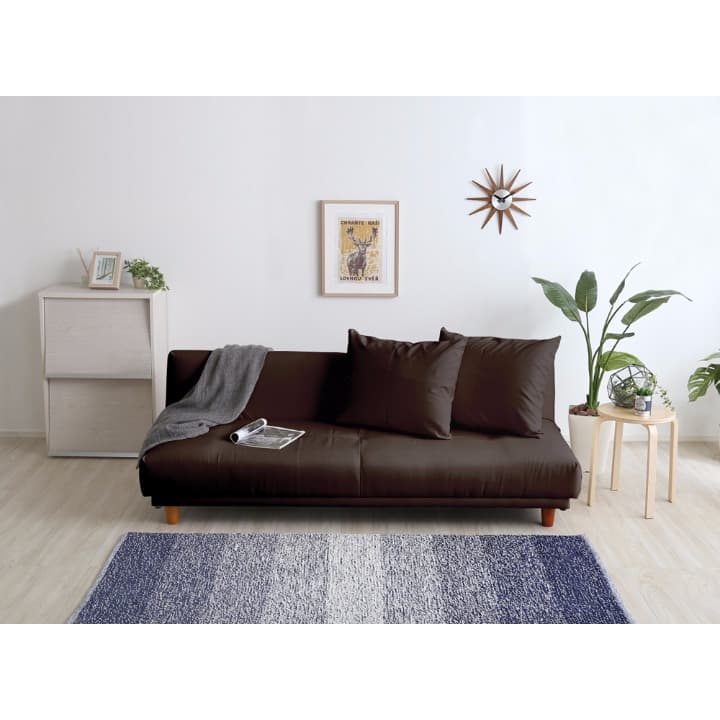 クッション2個付　ソファベッド　3段階リクライニング　ブラウン