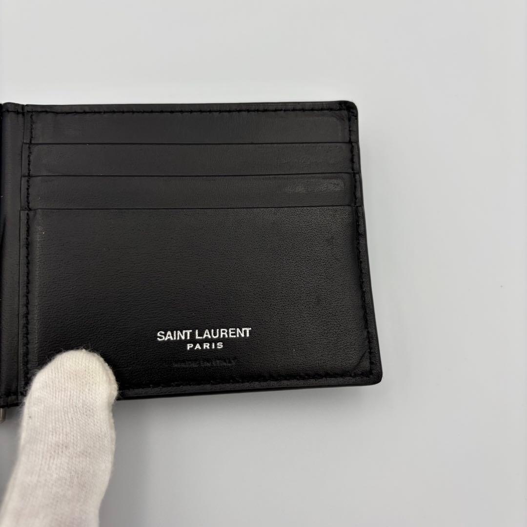 極美品✨サンローラン マネークリップ 二つ折り財布 カサンドラ シルバー レザー