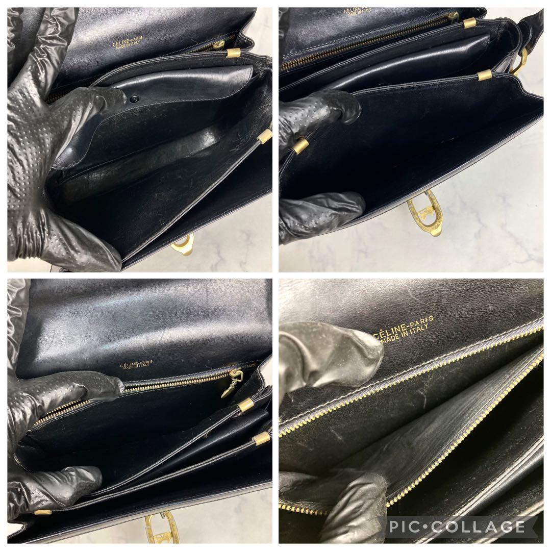 セリーヌ サルキー ショルダーバッグ レザー ロゴ総柄 黒 馬車金具